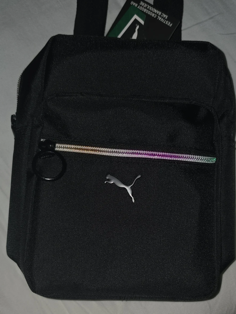 Puma Black Crossbody Messenger Bag with Iridescent Zipper